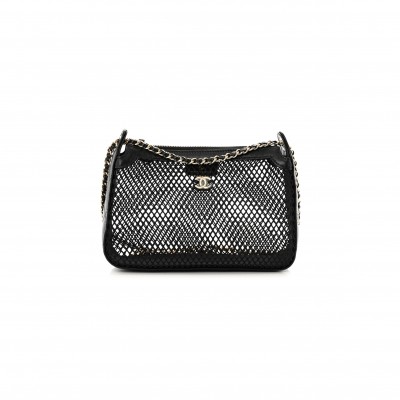 CHANEL MESH SHINY LAMBSKIN CLUTCH WITH CHAIN BLACK 1667264 (21*15*5cm)